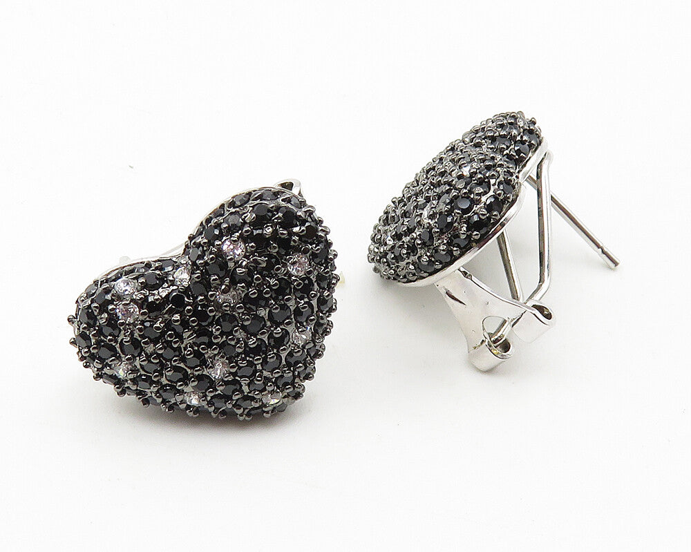 925 Sterling Silver  Hematite & Cubic Zirconia Heart Drop Earrings  EG5827