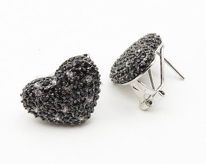 925 Sterling Silver  Hematite & Cubic Zirconia Heart Drop Earrings  EG5827
