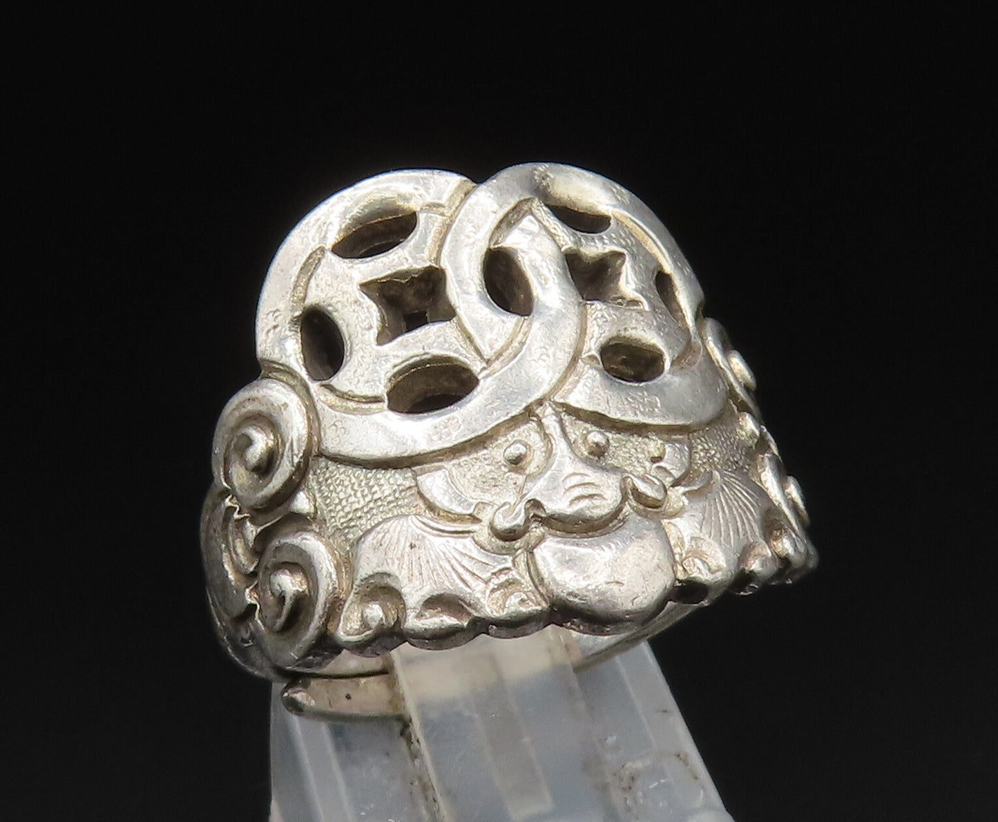 EUROPEAN 925 Silver Vintage Interlocking Circle Spiral Wrap Ring Sz 8 RG24954