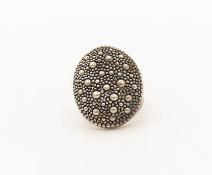 MICHAEL DAWKINS 925 Silver  Vintage Broad Solid Beaded Round Ring Sz 6 RG27515