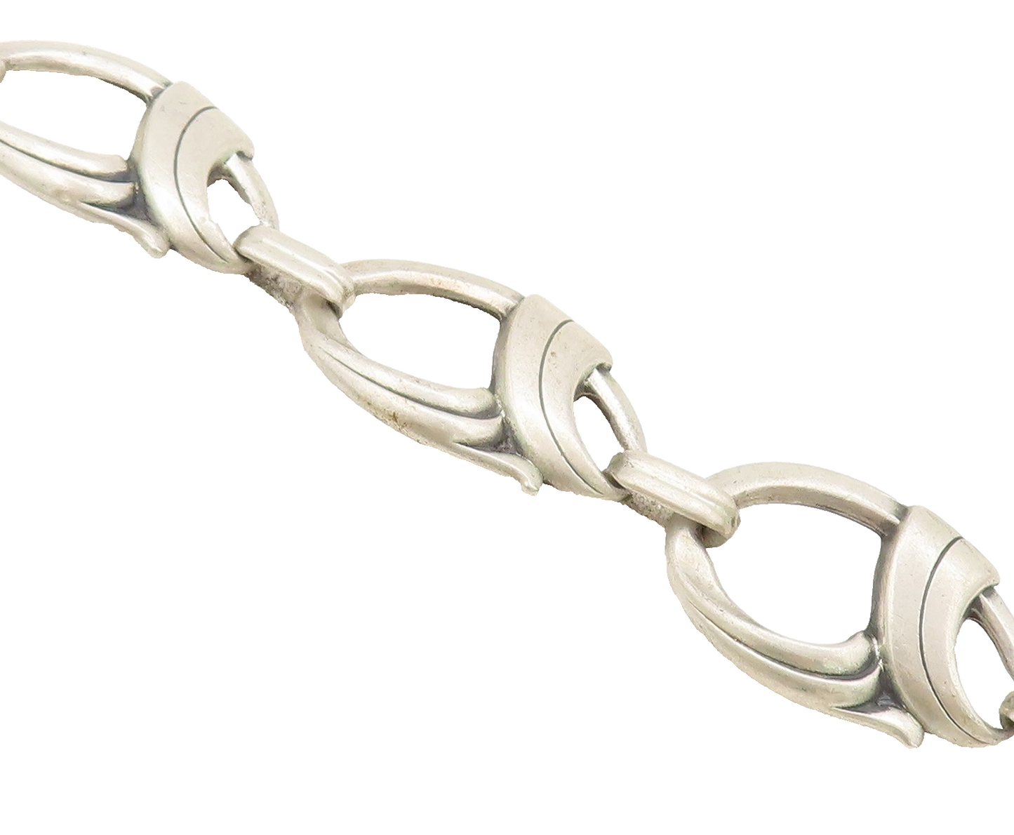 925 Sterling Silver Vintage Bracelet HARRY BICK Carved Double Loop Link BT10221