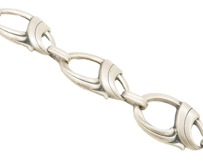 925 Sterling Silver Vintage Bracelet HARRY BICK Carved Double Loop Link BT10221