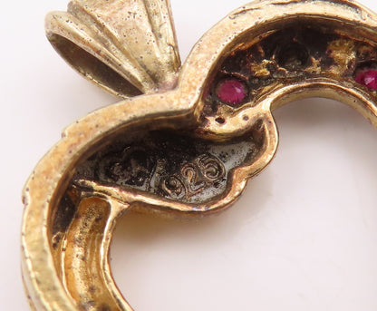 925 Sterling Silver  Vintage Genuine Diamond & Ruby Heart Pendant  PT16675