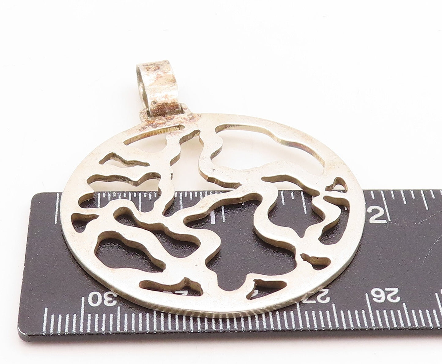 925 Sterling Silver Vintage Pendant Designer Round Brutalist Cut Design PT23683