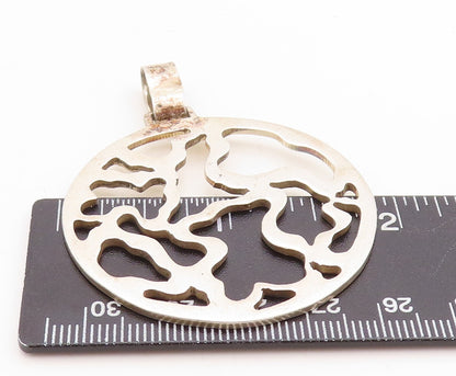 925 Sterling Silver Vintage Pendant Designer Round Brutalist Cut Design PT23683