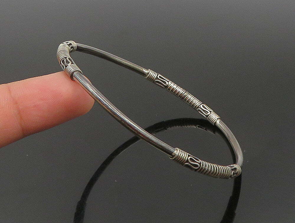 BALI 925 Sterling Silver Vintage Swirl Wire Wrapped Bangle Bracelet BT1196