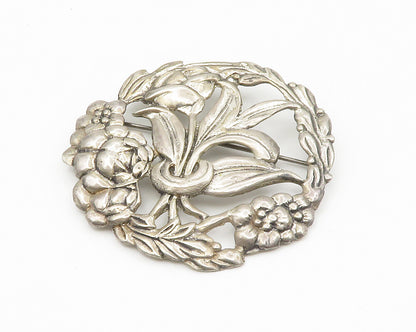 925 Sterling Silver  Vintage Floral Vine Wreath Motif Brooch Pin  BP5319