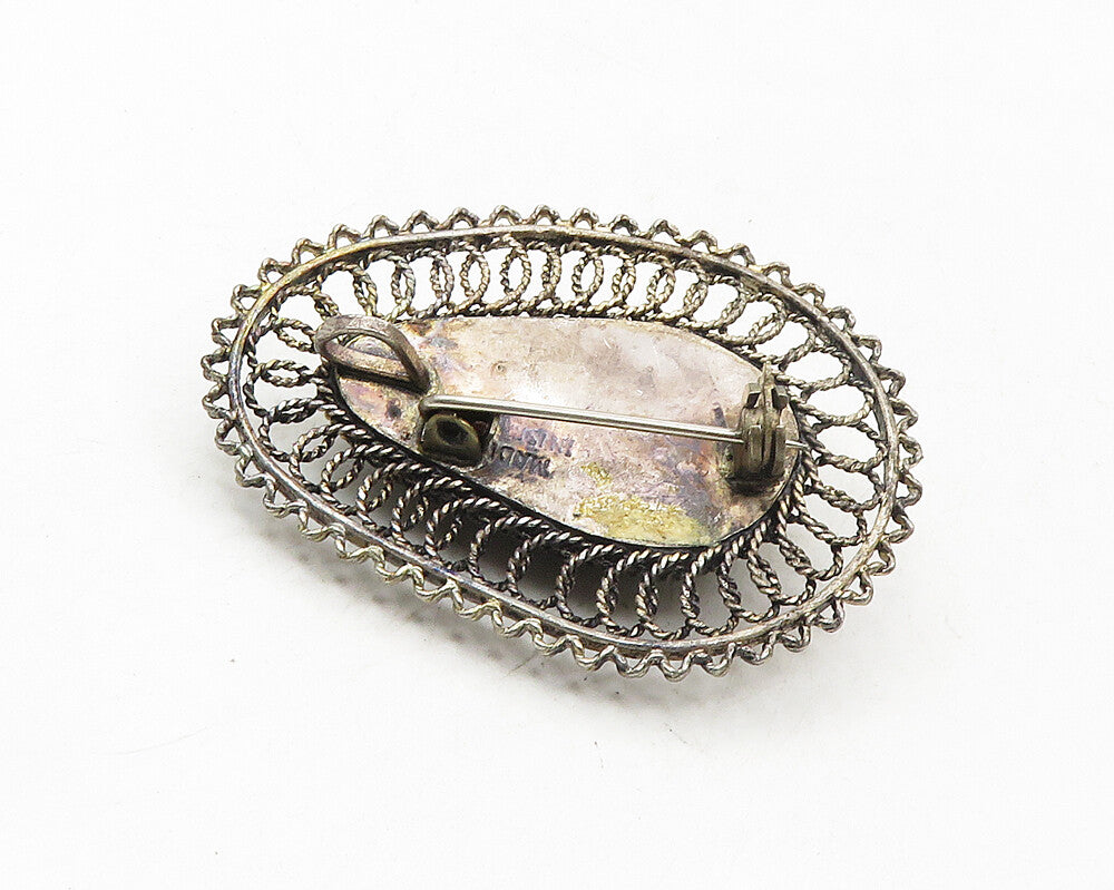 ISRAEL 925 Sterling Silver  Vintage Cabochon Cut Eilat Stone Brooch Pin BP3913