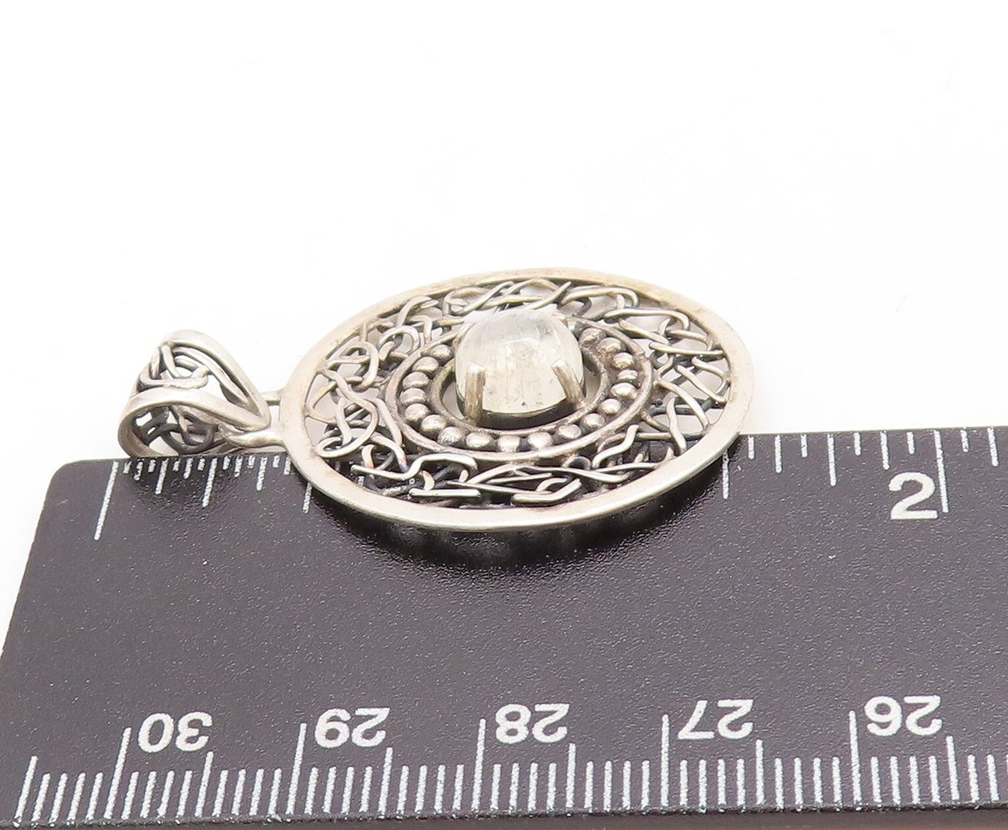 925 Sterling Silver Vintage Pendant Dark Tone Brutalist Cutout Moonstone PT23852
