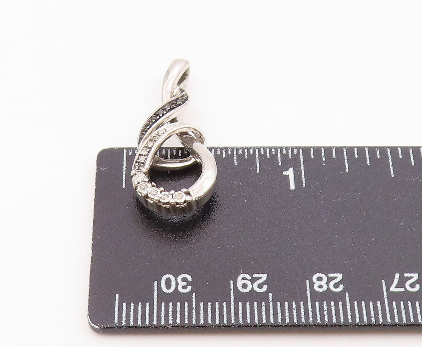 925 Sterling Silver  Genuine Black & White Diamonds Shiny Pendant  PT14560
