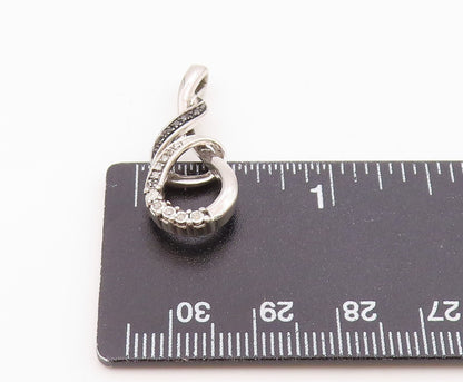 925 Sterling Silver  Genuine Black & White Diamonds Shiny Pendant  PT14560
