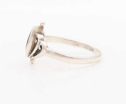 925 Sterling Silver Vintage Ring Swirly Black Enameled Cutout  Sz 8  RG28748