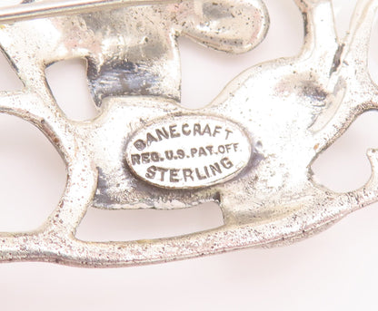 925 Sterling Silver Vintage Brooch Pin DANECRAFT Antique Carved Flowers  BP10708