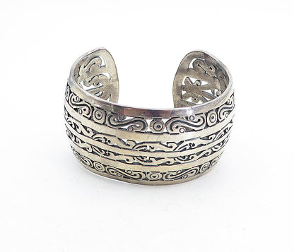 MMA MEXICO 925 Silver  Vintage Dark Tone Wide Swirl Cuff Bracelet  BT1958
