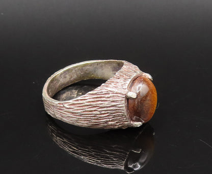 925 Silver  Vintage Cabochon Tiger's Eye Branch Textured Ring Sz 10  RG25957