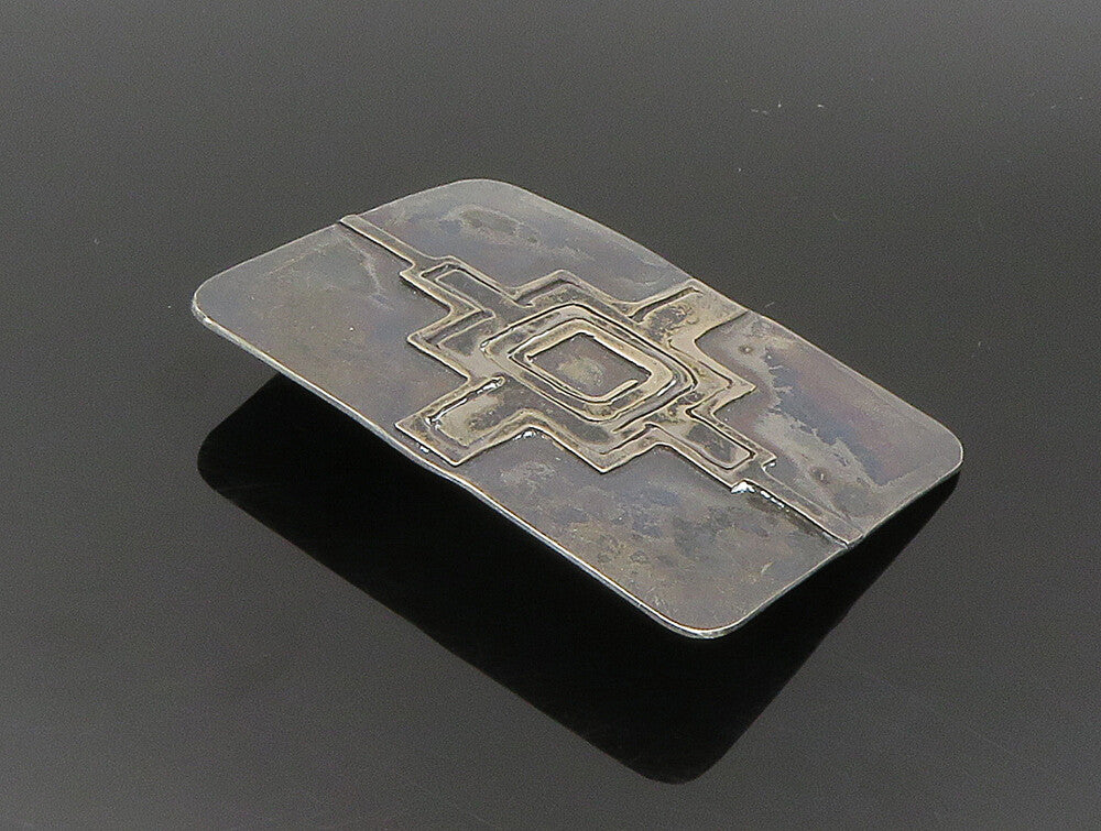 925 Sterling Silver  Vintage Oxidized Dilated Rectangular Brooch Pin  BP9352