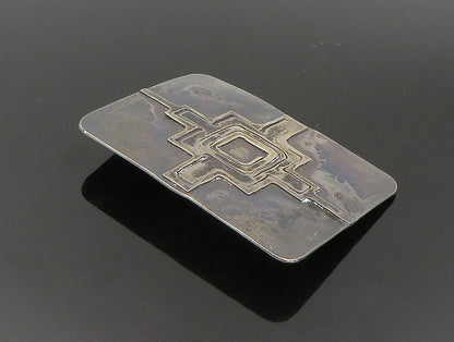 925 Sterling Silver  Vintage Oxidized Dilated Rectangular Brooch Pin  BP9352