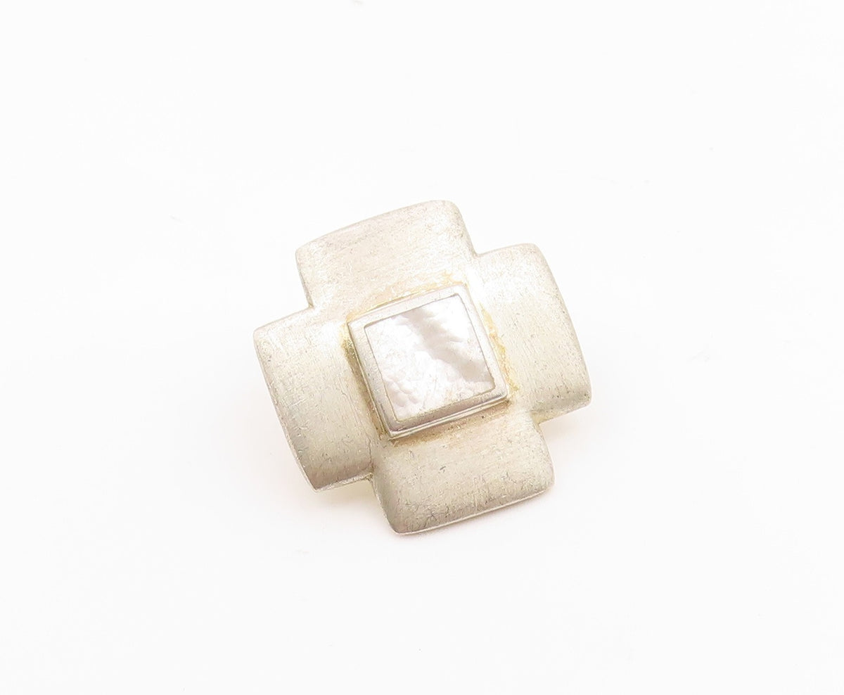 925 Sterling Silver Vintage Pendant Mother Of Pearl Inlay Cross Charm  PT25917