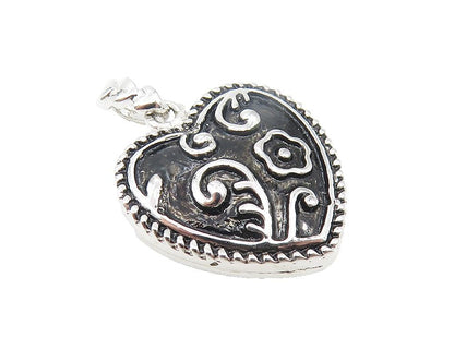 925 Sterling Silver  Petite Shiny Enamel Floral Love Heart Pendant  PT8790