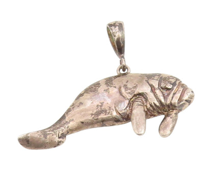 925 Sterling Silver Vintage Pendant Carved Sea Cow Ocean Manatee Charm  PT25887