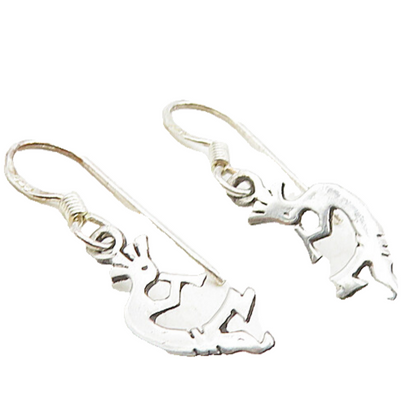 925 Sterling Silver  Vintage Shiny Petite Kokopelli Dancer Earrings  EG4886