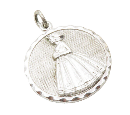 DANECRAFT 925 Sterling Silver  Vintage Woman In Floral Dress Pendant  PT10181