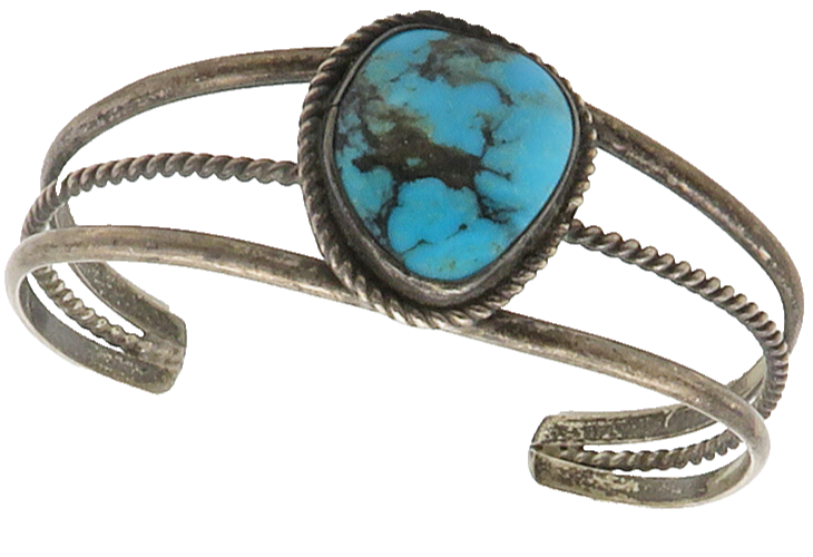 NAVAJO 925 Sterling Silver  Vintage Turquoise Split Twist Cuff Bracelet BT6534