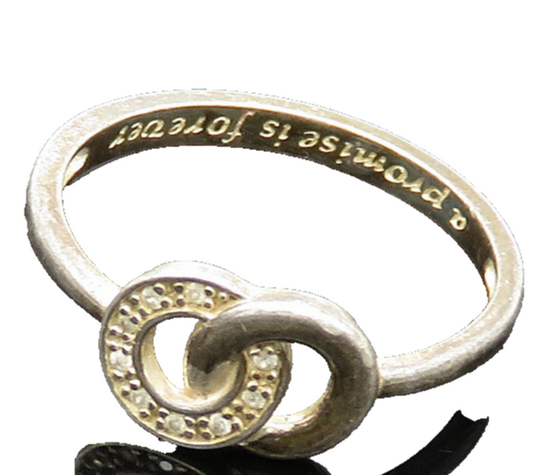 925 Sterling Silver  Vintage Topaz Etched Quote Promise Ring Sz 9  RG20265