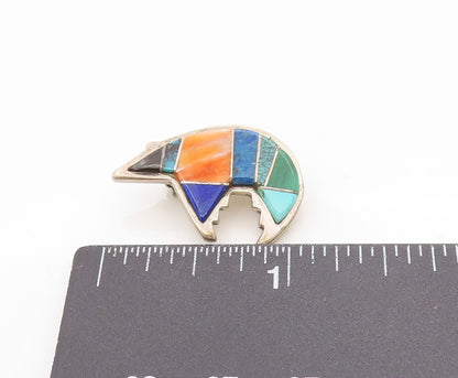 925 Sterling Silver Vintage Brooch Pin NAVAJO ZUNI Gemstone Inlay Bear  BP11657