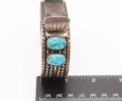 NAVAJO ZUNI 925 Silver  Vintage Antique Heavy Turquoise Cuff Watch  TR3646