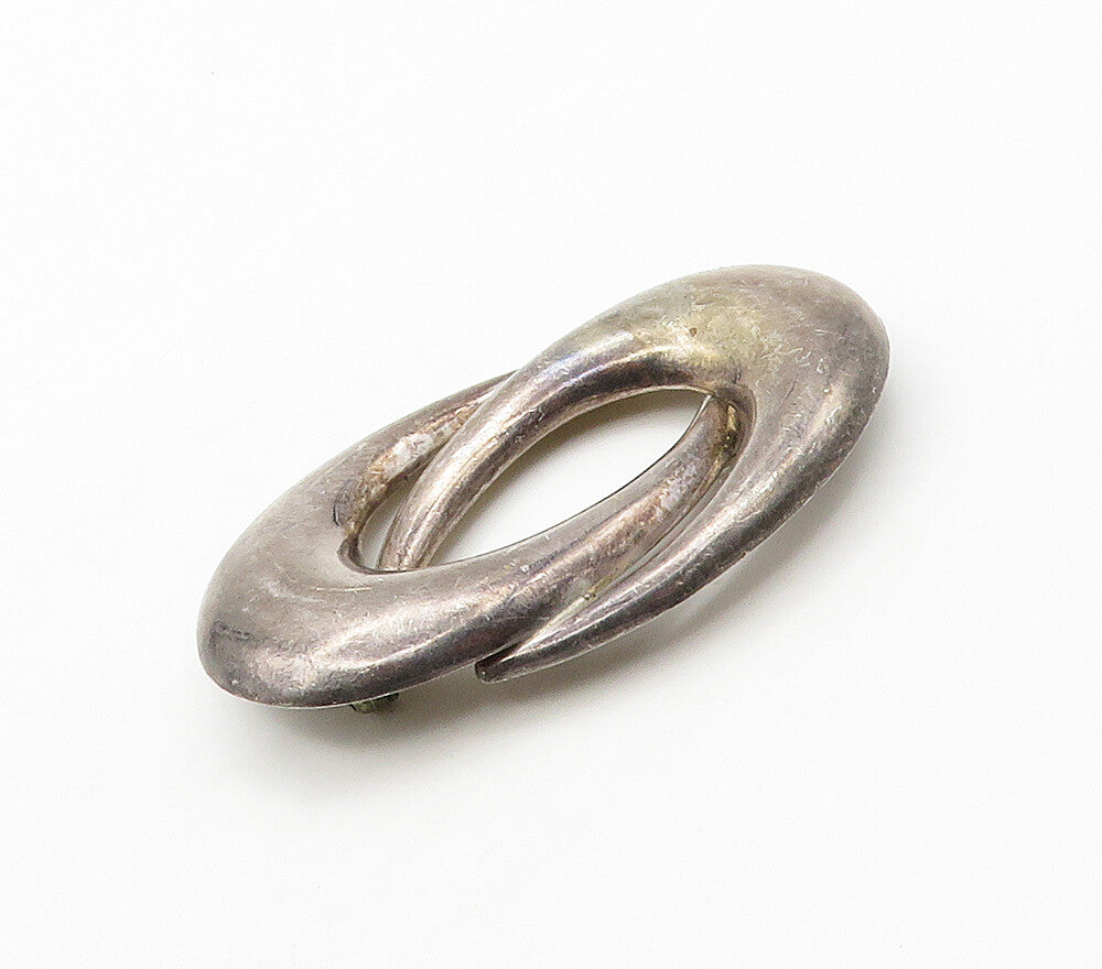 925 Sterling Silver  Vintage Smooth Dark Tone Orbit Design Brooch Pin  BP6274