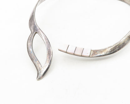 MEXICO 925 Sterling Silver  Vintage Mother Of Pearl Collar Necklace  NE1901