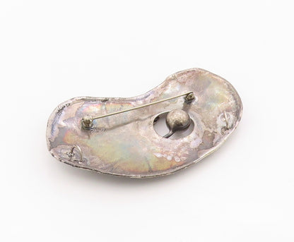925 Sterling Silver Vintage Brooch Pin Hematite & Garnet Abstract Leaf   BP12581