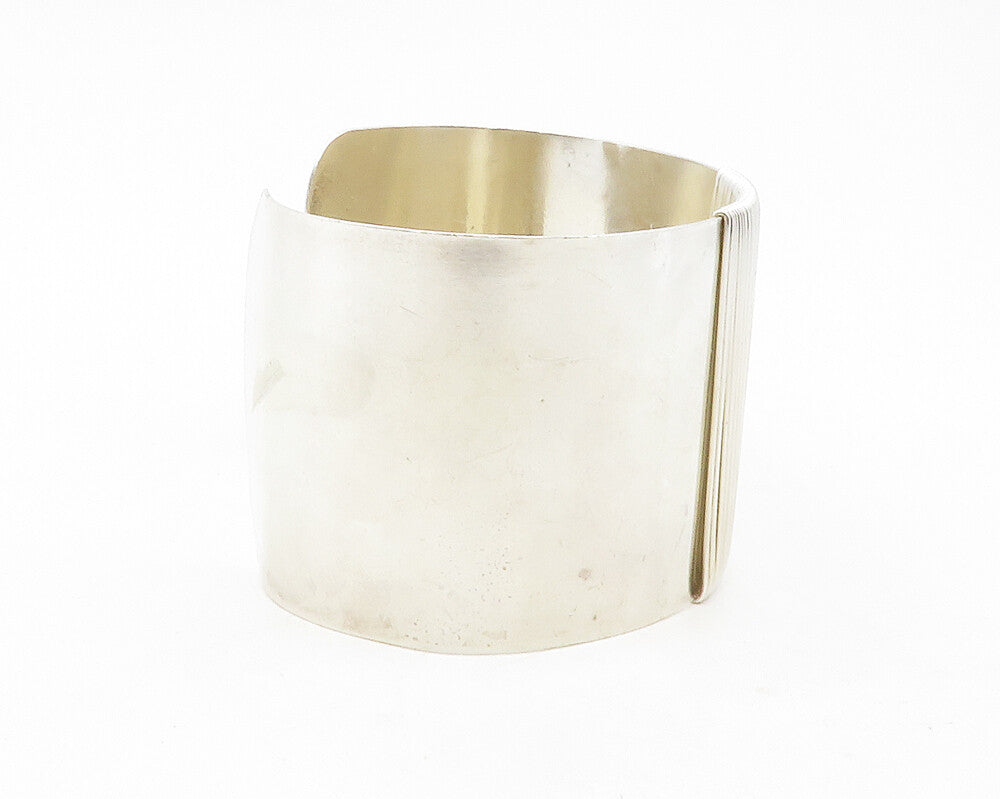 925 Sterling Silver  Vintage Shiny Wire Wrapped Detail Cuff Bracelet  BT4644