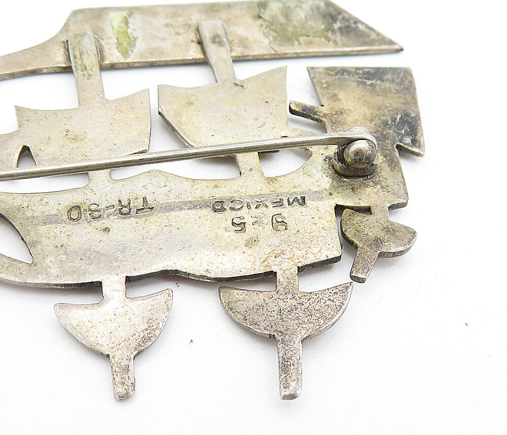 MEXICO 925 Sterling Silver  Vintage Dark Tone Ship Motif Brooch Pin  BP1817