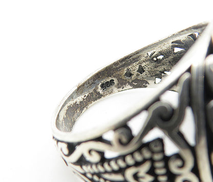 925 Sterling Silver Vintage Inlaid Tiger's Eye Dome Band Ring Sz 10.5 RG7362