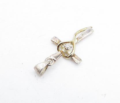 925 Sterling Silver  Vintage Cubic Zirconia Religious Cross Pendant  PT3970