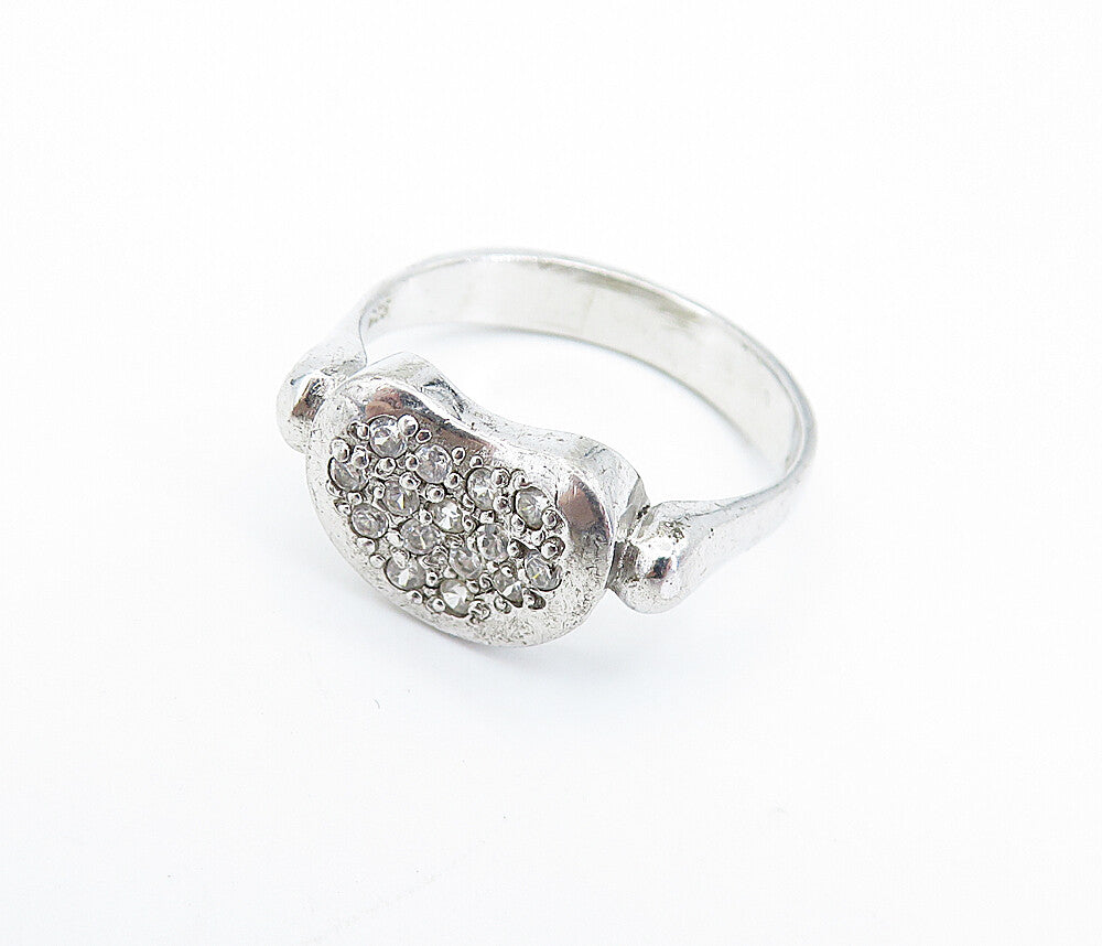 925 Sterling Silver  Vintage Topaz Love Heart Shiny Band Ring Sz 8.5  RG7163