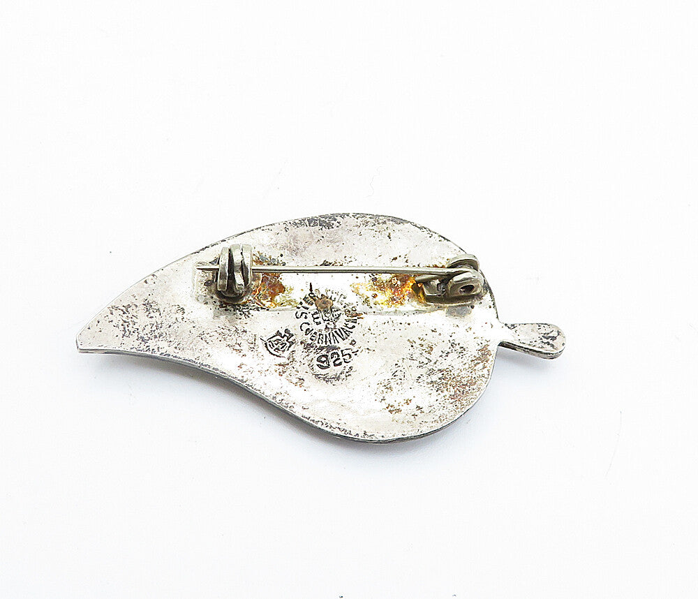 MEXICO 925 Sterling Silver  Vintage Abalone Single Leaf Brooch Pin  BP2802