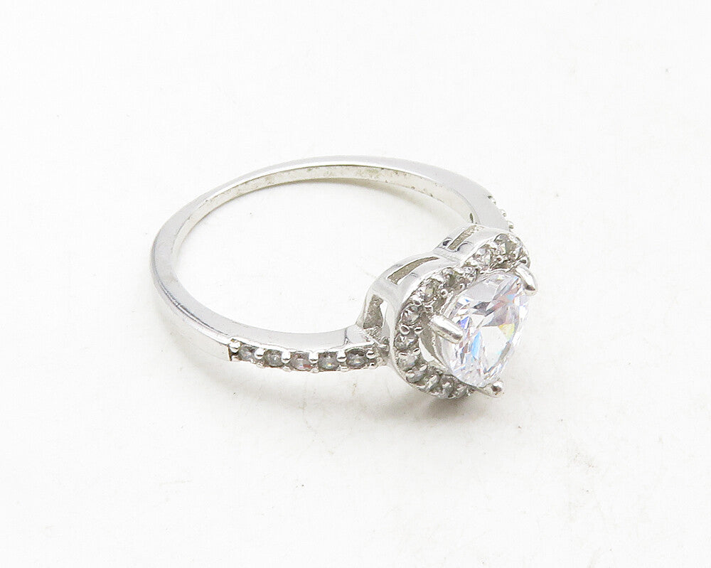 925 Sterling Silver  Love Heart Cubic Zirconia Solitaire Ring Sz 10  RG9945