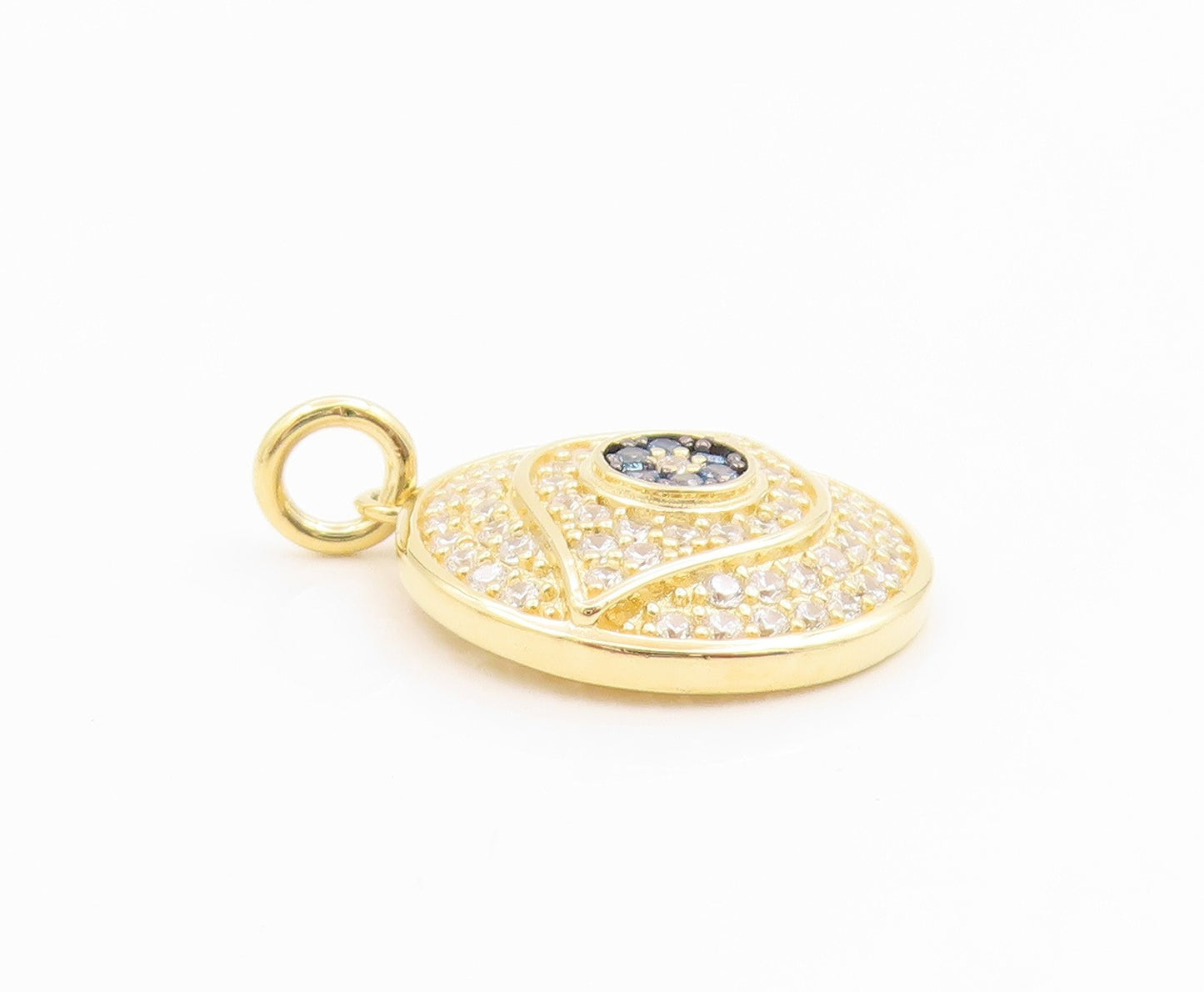 925 Sterling Silver Vintage Pendant Gold Plated CZ Pave Evil Eye Charm  PT26073