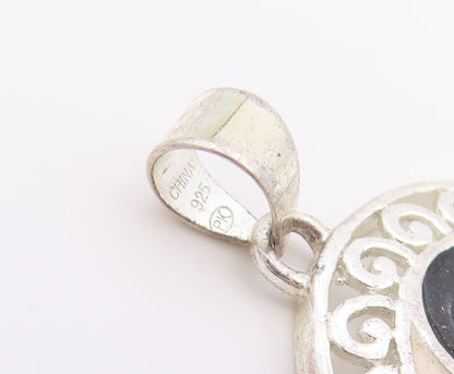 925 Sterling Silver Vintage Pendant Enameled Yin & Yang Symbol Charm  PT26379