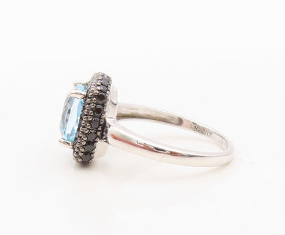925 Sterling Silver Vintage Ring Square Cut Blue Topaz Halo Spinel  Sz 7 RG30451