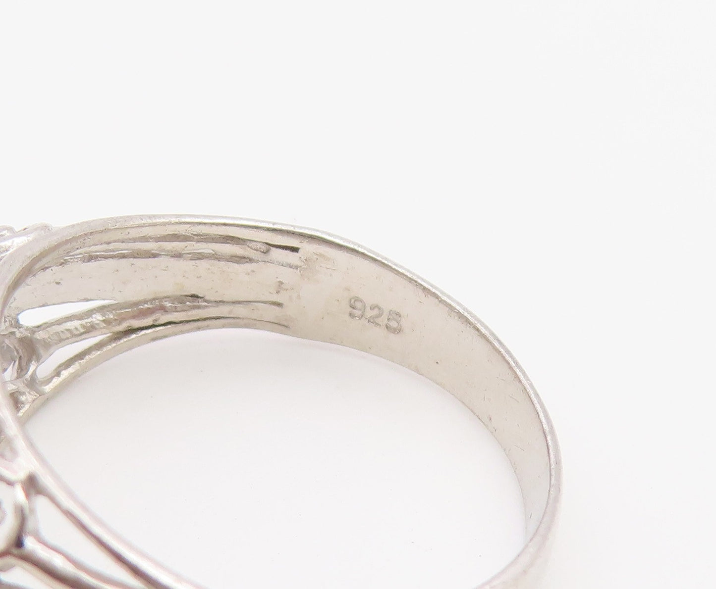 925 Sterling Silver Vintage Ring Three Stone CZ Openwork Band  Sz 6  RG36872