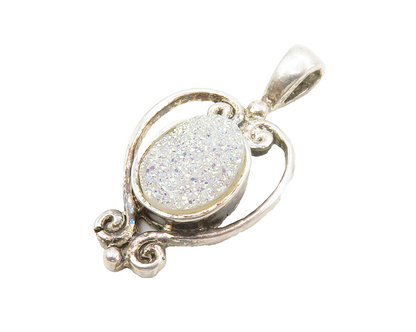 SAJEN 925 Sterling Silver  Vintage Druzy Stone Heart Swirl Pendant  PT10796