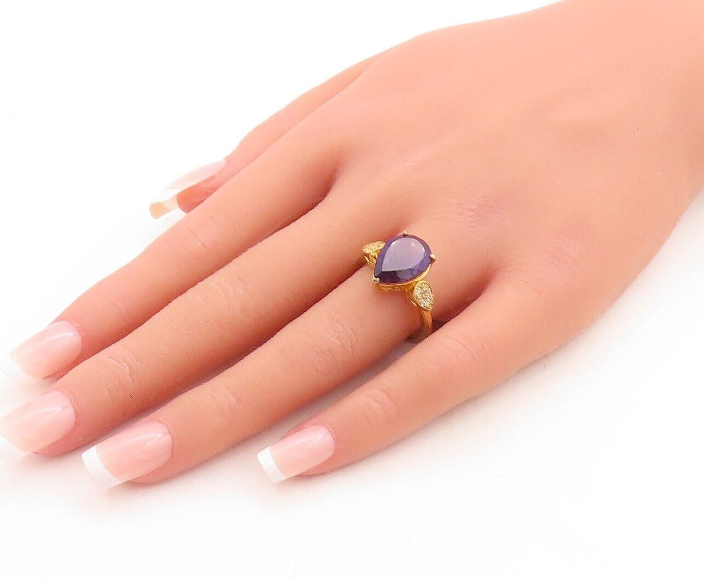 925 Sterling Silver Vintage Ring Gold Plated Drop Amethyst & Topaz Sz 8  RG30095