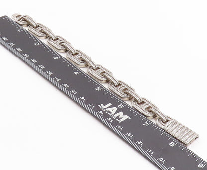925 Sterling Silver Vintage Bracelet Topaz Baguette Mariner Link Chain  BT11305