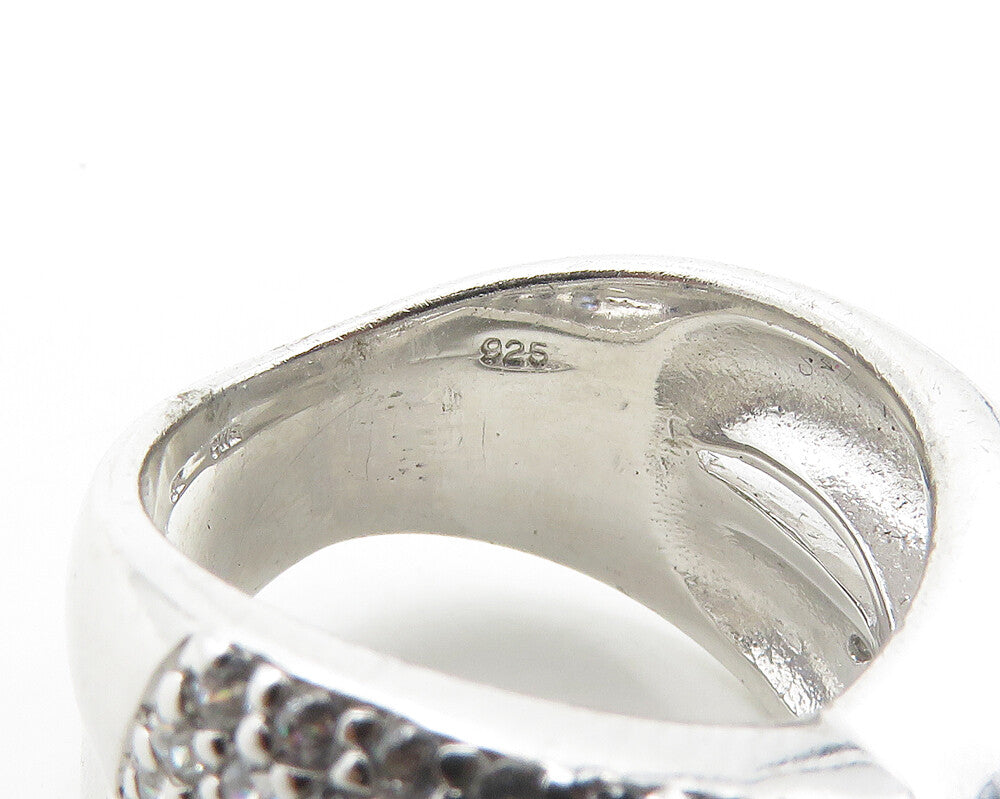 925 Sterling Silver Vintage Cubic Zirconia Crossed Band Ring Sz 8  RG19409