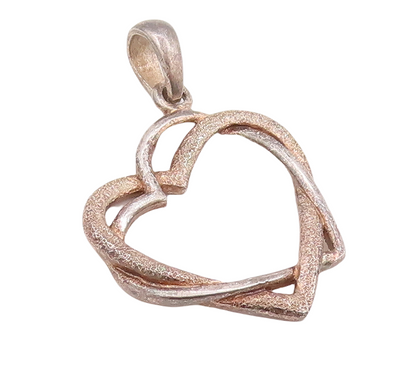 925 Sterling Silver Vintage Pendant Cutout Interlocked Hearts  PT23329