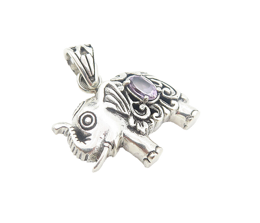 925 Sterling Silver  Vintage Amethyst Swirl Elephant Motif Pendant  PT6204